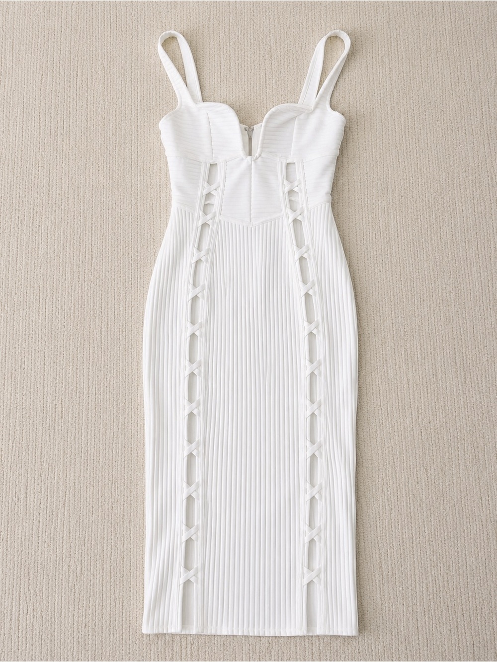 Fashion Nova No Cuts Given White Bandage Midi Dress XL Lace Up Bodycon